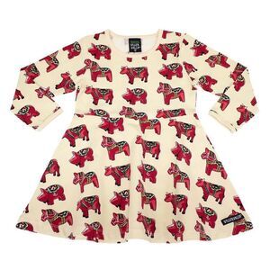 Villervalla Dala Horse Print Long Sleeve Dress Sz 122cm